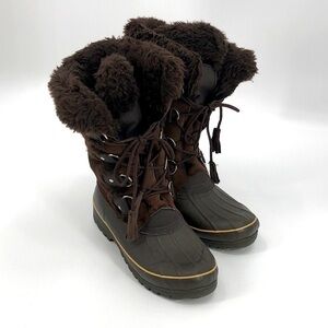 KHOMBU Size 10M Waterproof Winter Snow Boots Mid Calf Brown Lace Up